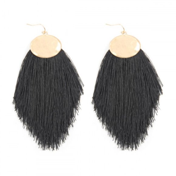 Blush & Belle Jewelry - Black Oversized Boho Thread Tassel Drop Earrings